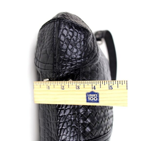 Elliott Lucca WOVEN BLACK GENUINE LEATHER CROCO PRINT SHOULDER BAG HANDBAG HOBO - Picture 13 of 15